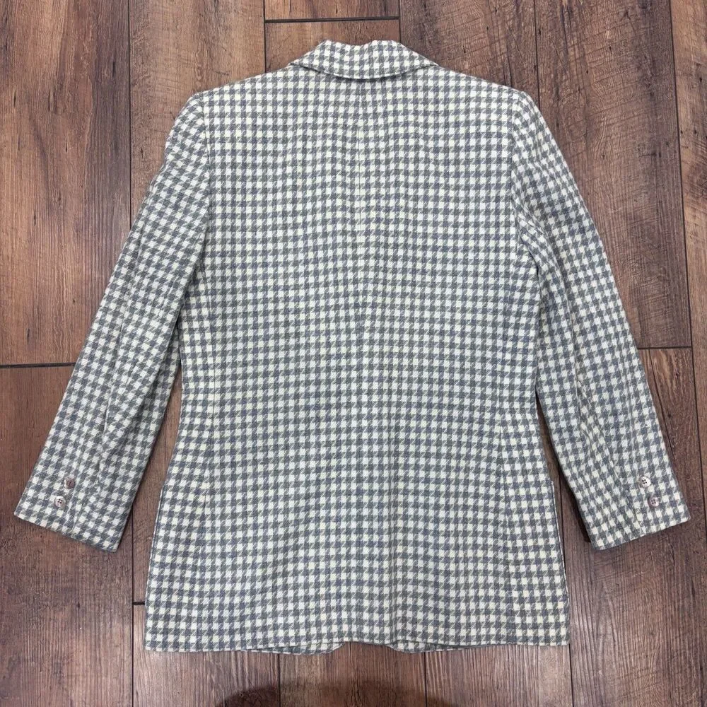 VTG Miss Pendleton Virgin Wool Blazer Jacket Blue & White Houndstooth Vintage 8